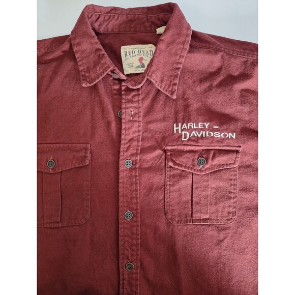 Vintage Red Head Harley Davidson Thick Flannel Shirt Mens XL Tall Button Down - Picture 11 of 12